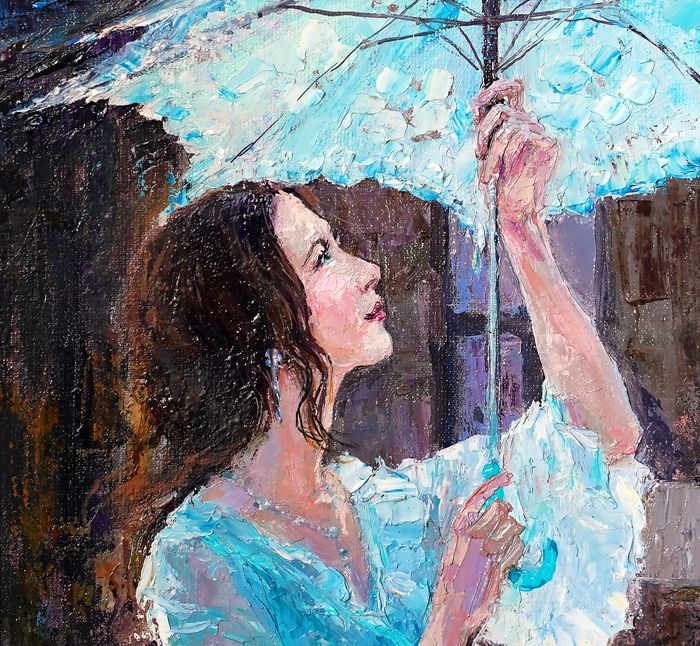 The Girl With Umbrella Oil Painting
