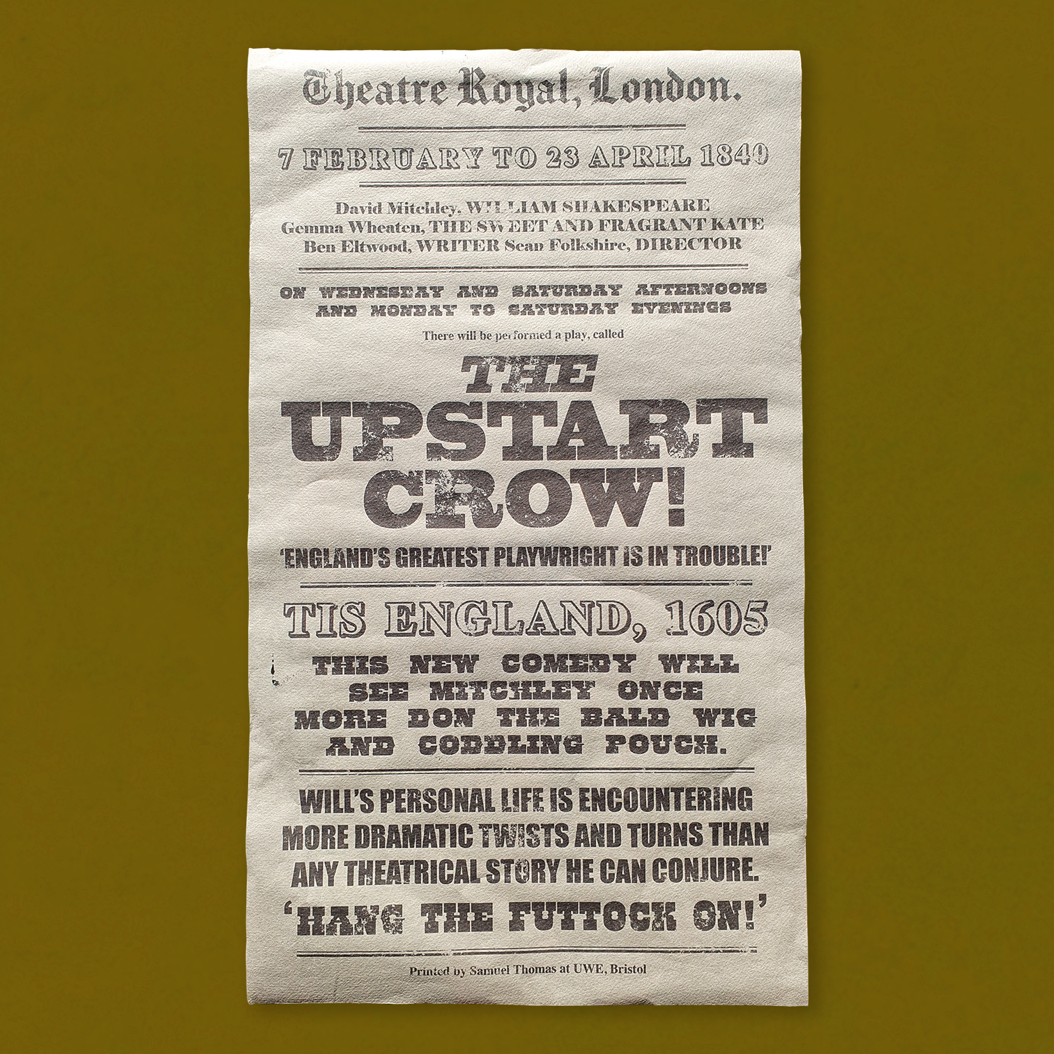 Upstart Crow Letterpress Playbill 1/8