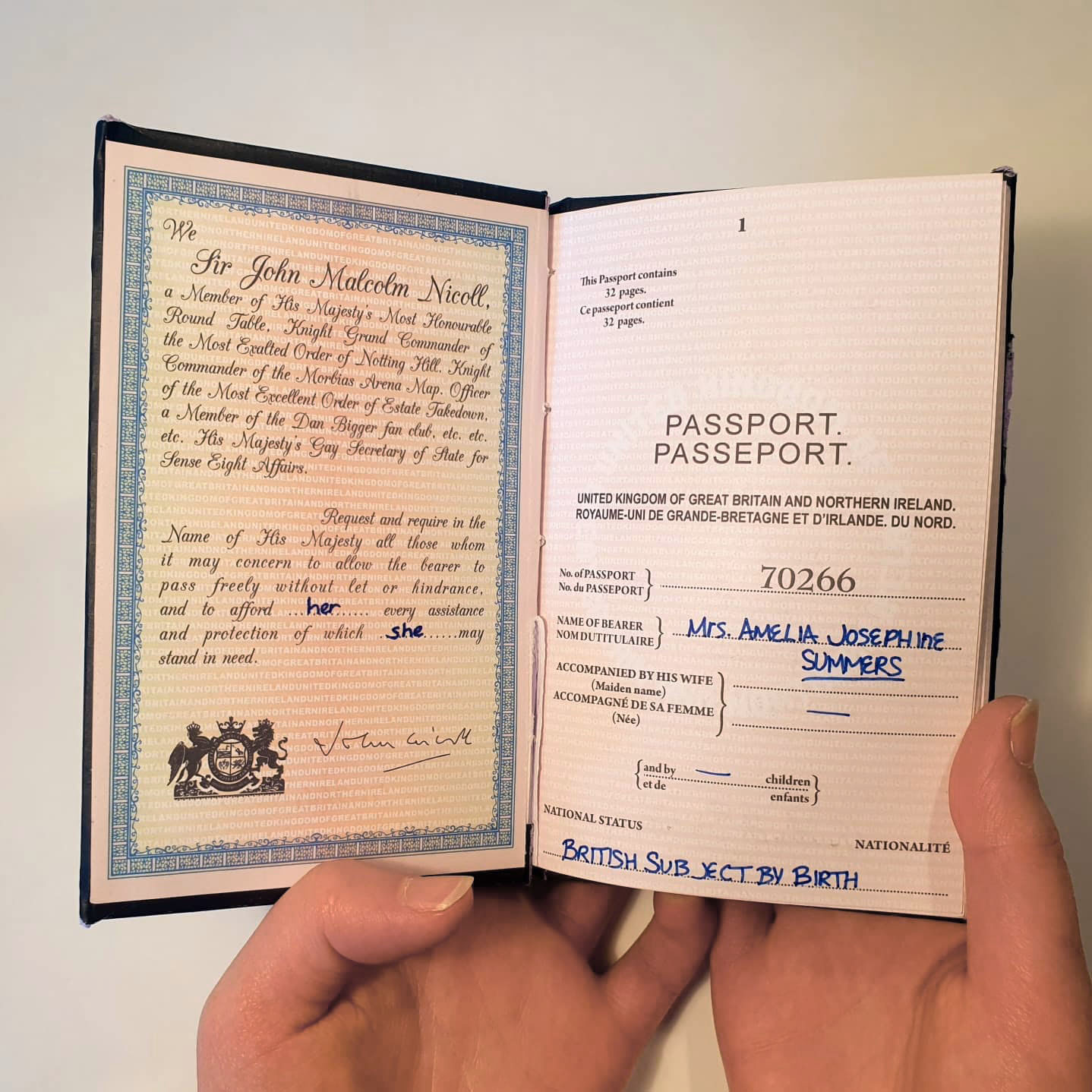 Amelia: British Passport 3/11